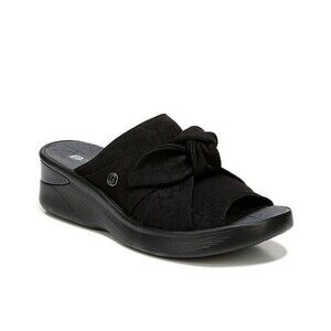 Bzees Womens 6.5 M Black Cheetah Bow Slip On Wedge Sandals NIB JP4